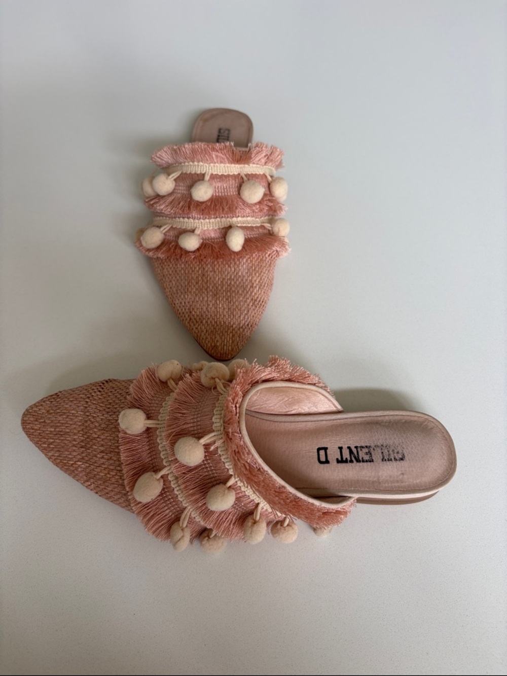 Silent D GIDEON Embellished Pink Pom-Pom Slide Mules. Size 38
